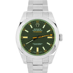 Rolex Milgauss Green Anniversary Crystal Black 40mm Stainless 116400 GV Watch