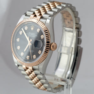 2021 Rolex DateJust 36 Black Diamond Rose Gold 18K Two-Tone 36mm 126231 B+P