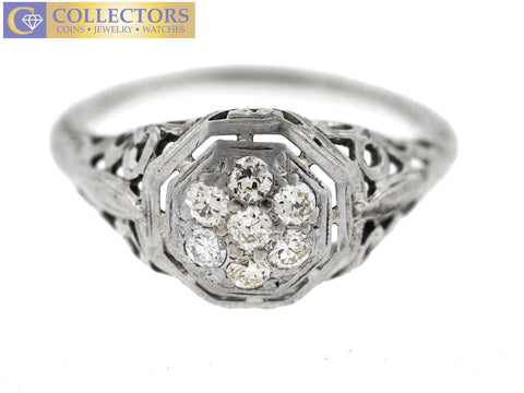 Ladies Antique Art Deco Estate 14K White Gold 0.21ctw Diamond Engagement Ring