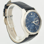 Rolex Cellini Date 18k WHITE GOLD Blue Guilloche Leather 39mm 50519 Watch