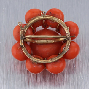 Antique Victorian 14k Yellow Gold Red Coral Brooch Pin