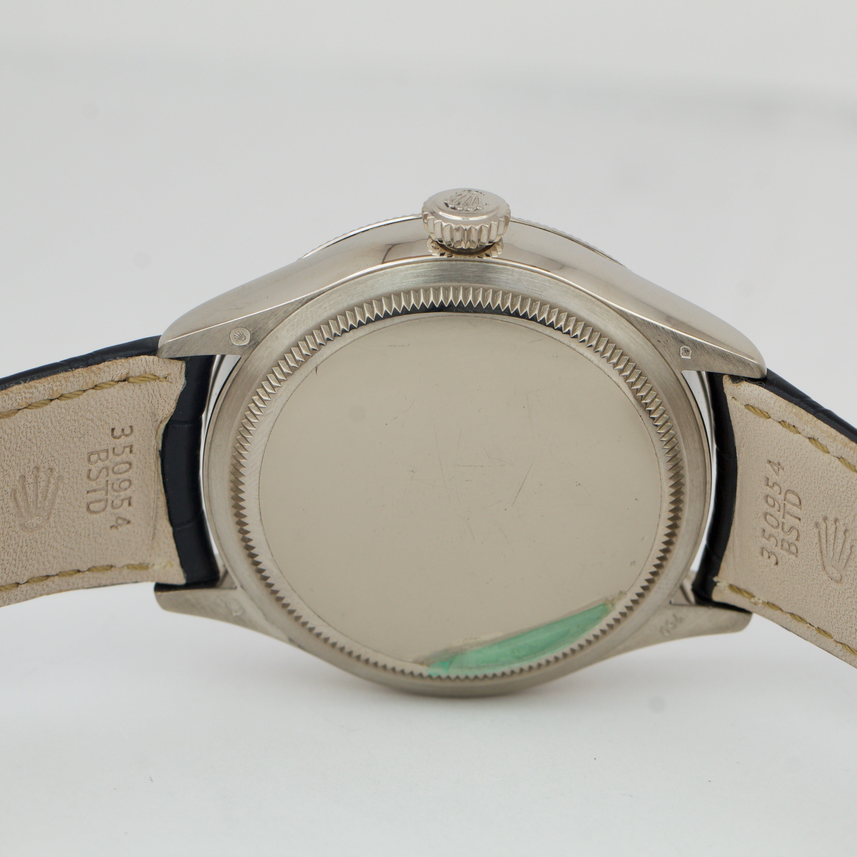 Rolex Cellini Date 18k WHITE GOLD Blue Guilloche Leather 39mm 50519 Wa