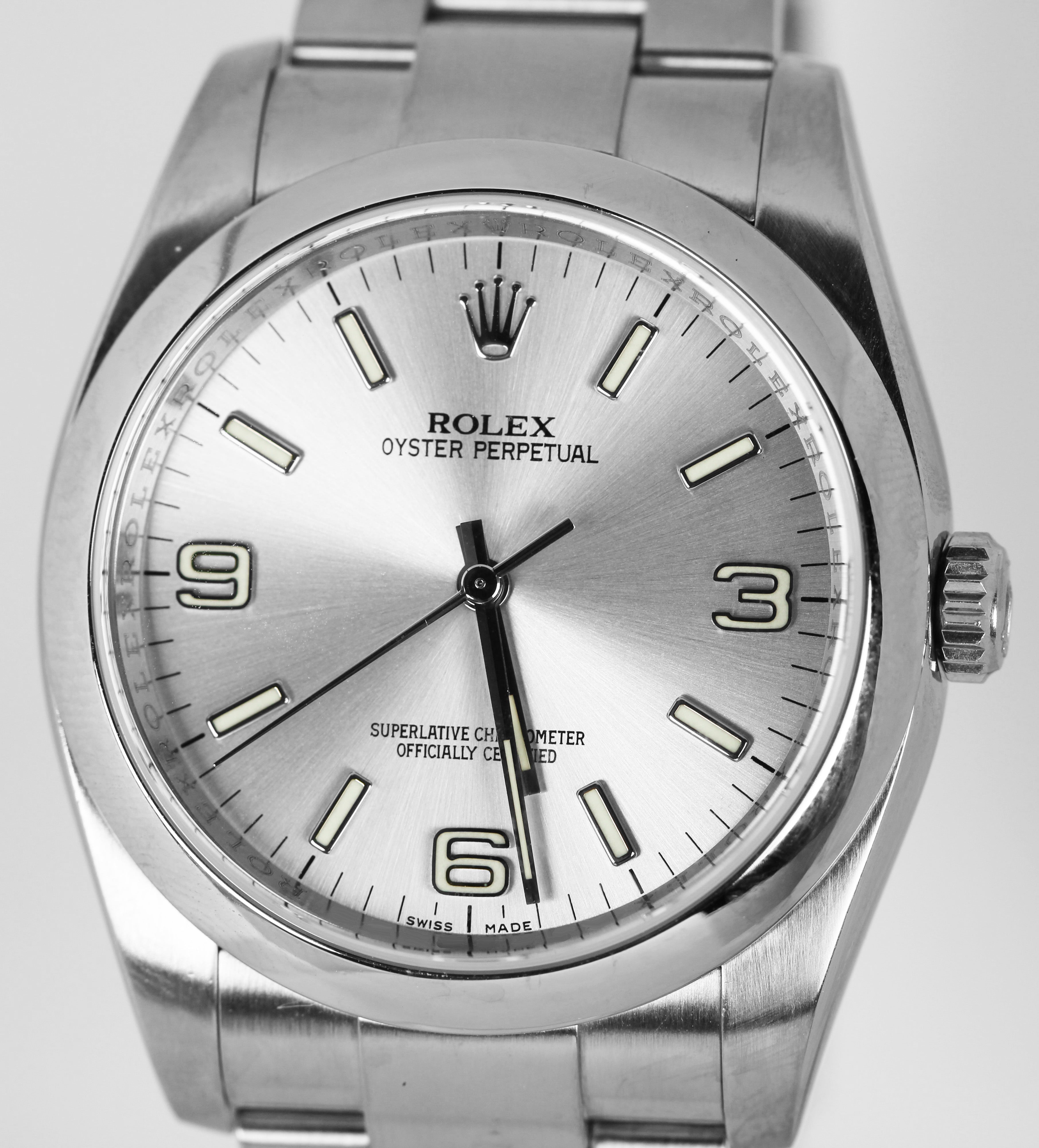 Rolex Oyster Perpetual Stainless Steel Silver '3-6-9 Stick' 36mm 116000 Watch