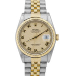 Rolex DateJust 36mm 18K Two-Tone Gold Stainless CREAM ROMAN Jubilee Watch 16233