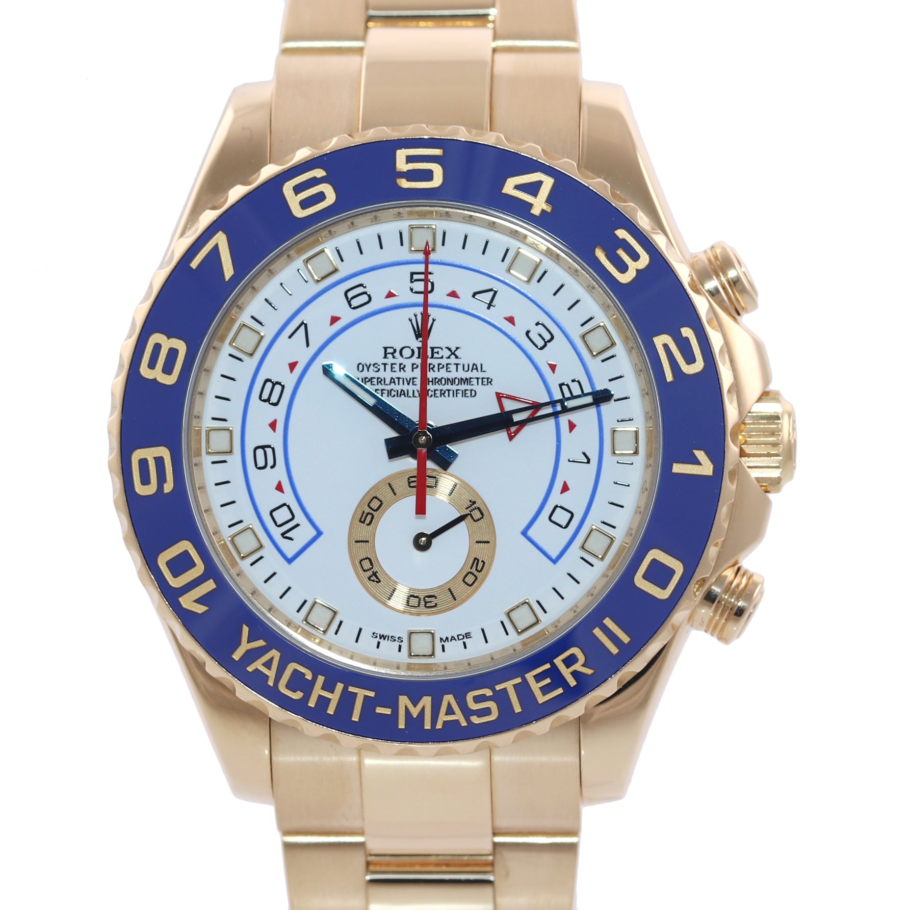 2017 BLUE HANDS Men's Rolex Yacht-Master 2 Yellow Gold 116688 44mm Watch Box