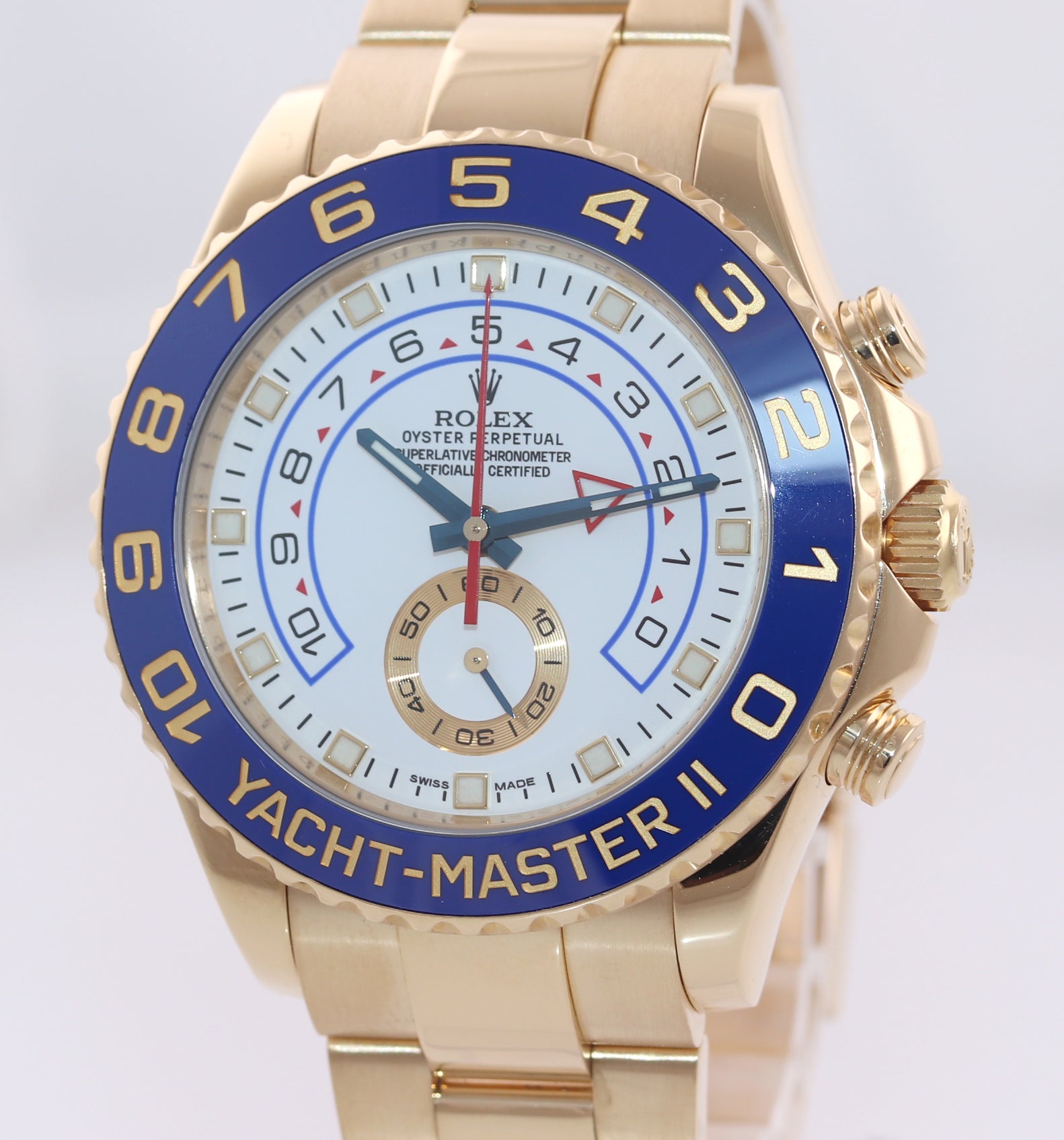 2017 BLUE HANDS Men's Rolex Yacht-Master 2 Yellow Gold 116688 44mm Watch Box