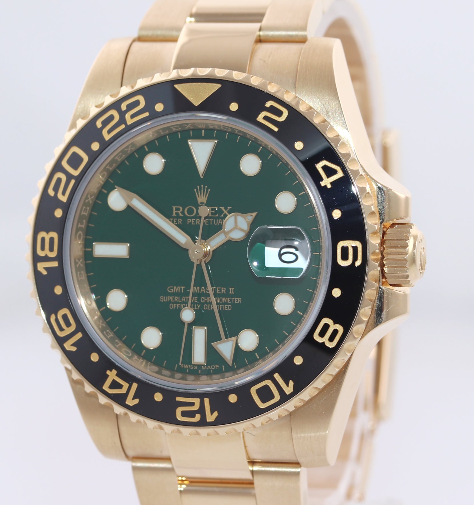 Rolex GMT-Master 2 Ceramic Green Dial 116718 Yellow Gold Chromalight Watch