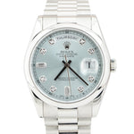 Rolex Day-Date Presidential 36mm Glacier Blue DIAMOND Platinum Watch 118206
