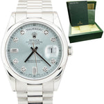 Rolex Day-Date Presidential 36mm Glacier Blue DIAMOND Platinum Watch 118206