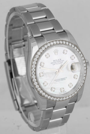 FACTORY DIAMOND Rolex DateJust White MOP 36mm Stainless Gold Oyster Watch 116244