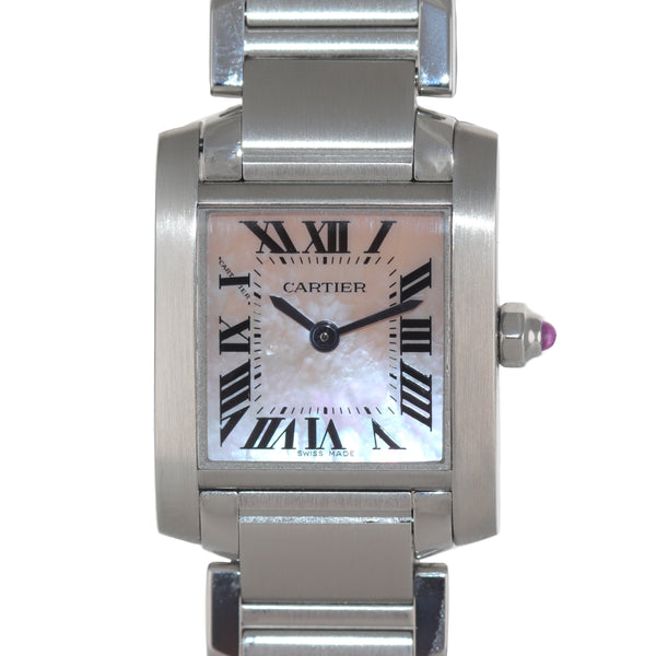 Cartier Tank Francaise Pink MOP Steel Ladies Watch W51028Q3 Box Papers