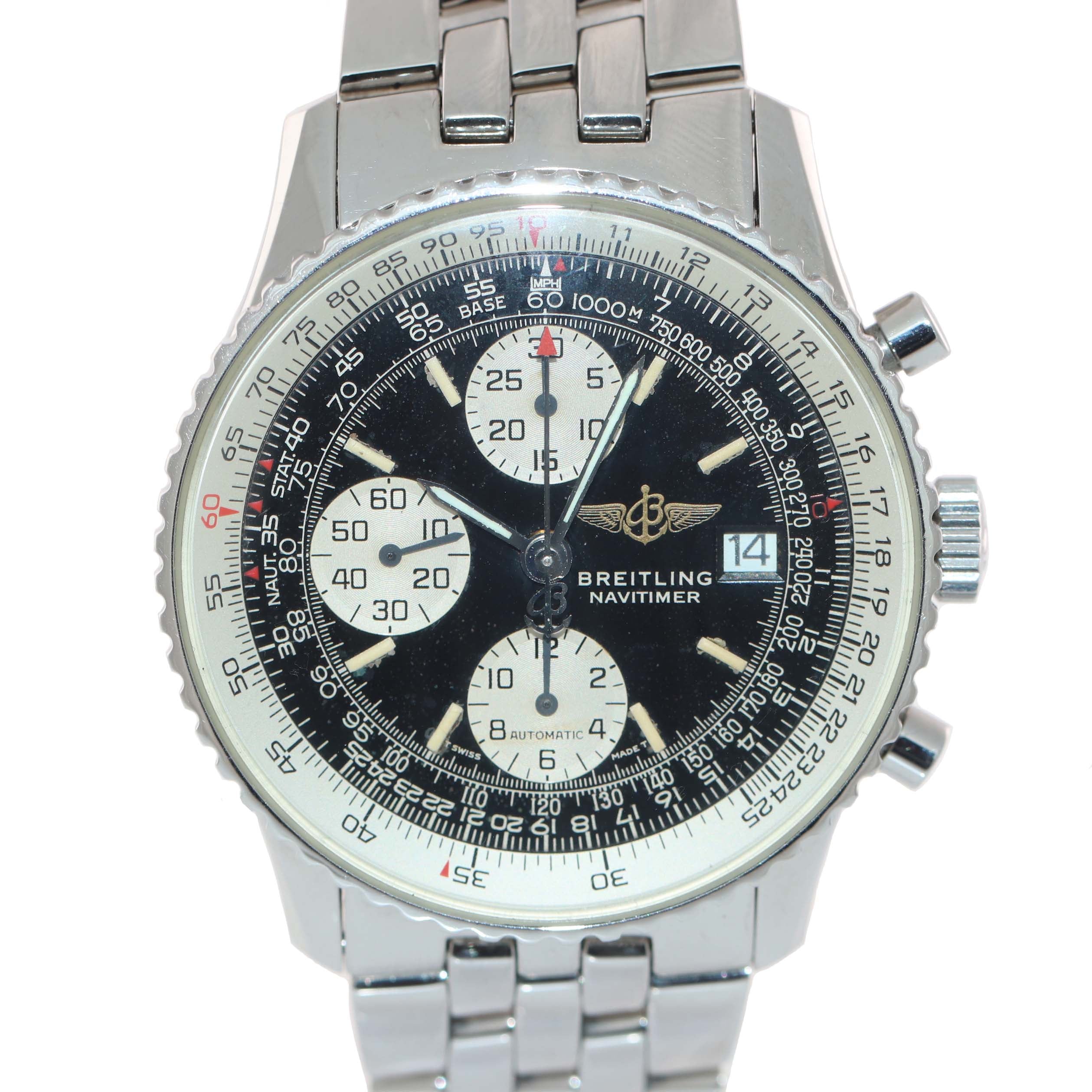 Breitling Old Navitimer II Chronograph Black Stick Steel 41.5mm A13022 Watch