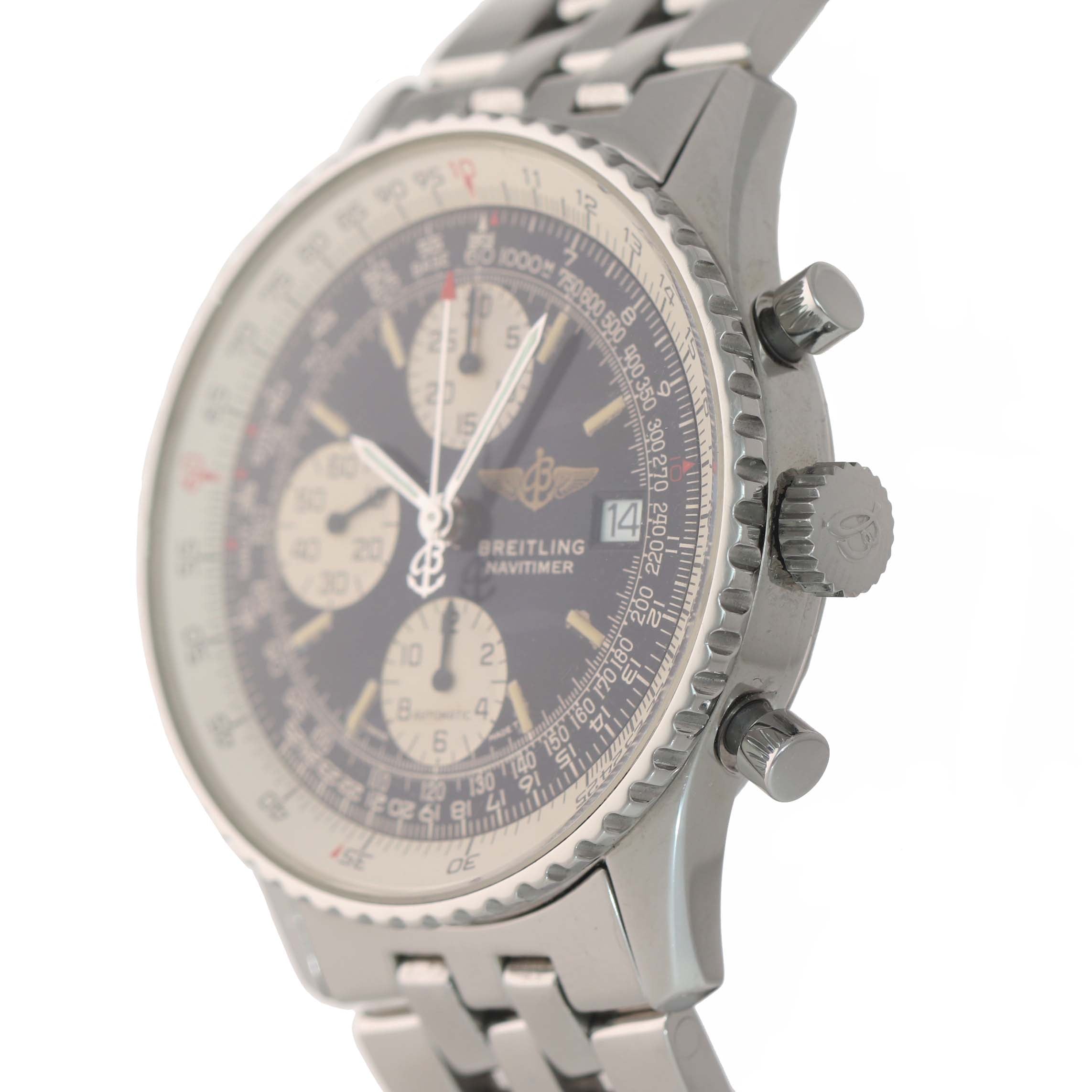 Breitling Old Navitimer II Chronograph Black Stick Steel 41.5mm A13022 Watch