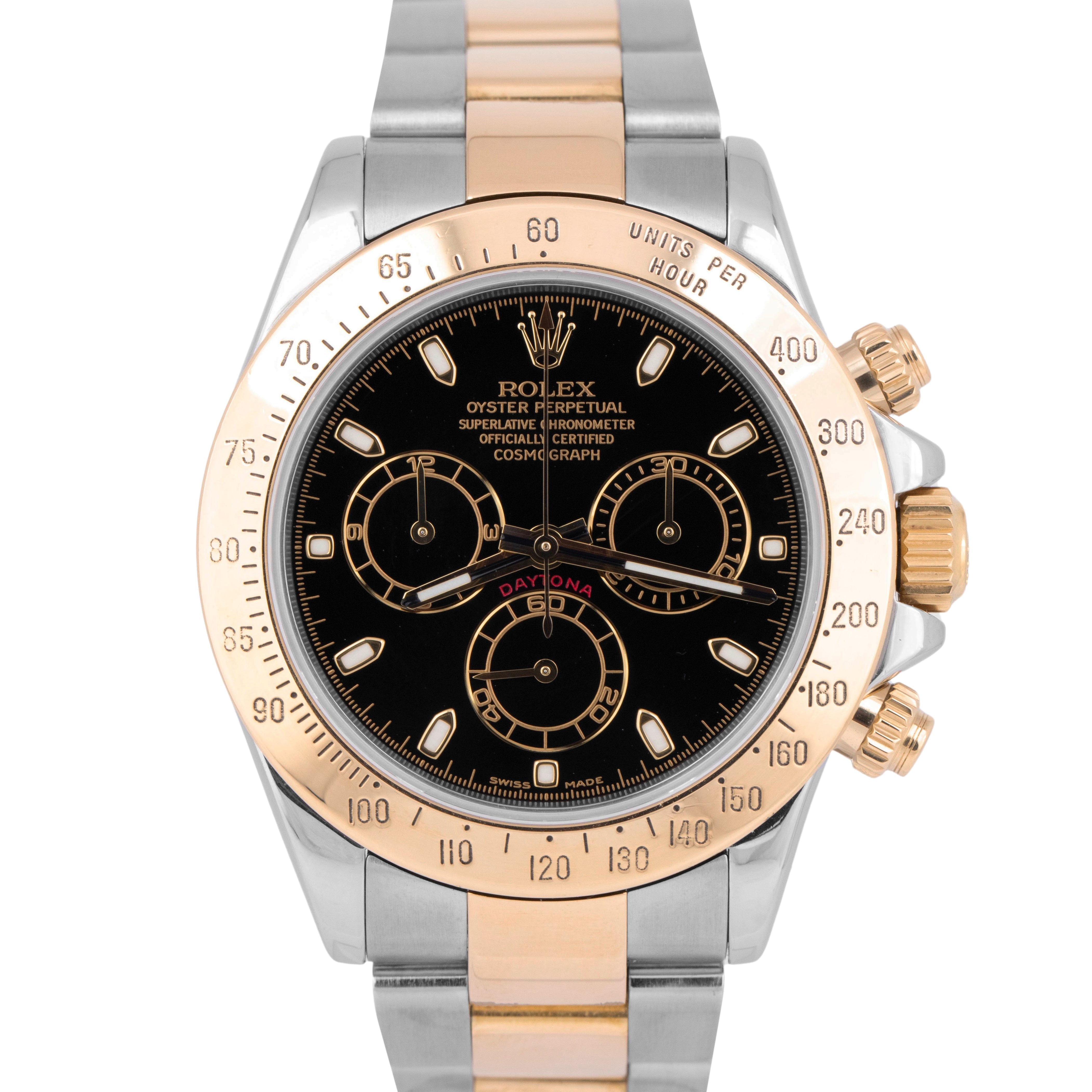 Rolex Daytona Cosmograph 40mm BLACK Two-Tone 18K Yellow Gold Steel 116523 Watch