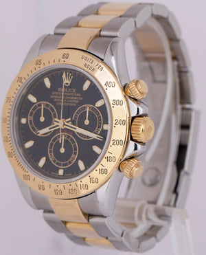 Rolex Daytona Cosmograph 40mm BLACK Two-Tone 18K Yellow Gold Steel 116523 Watch