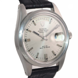 Tudor Rolex Day-Date Jumbo Steel 7017 38mm Silver Stick Automatic Leather Watch