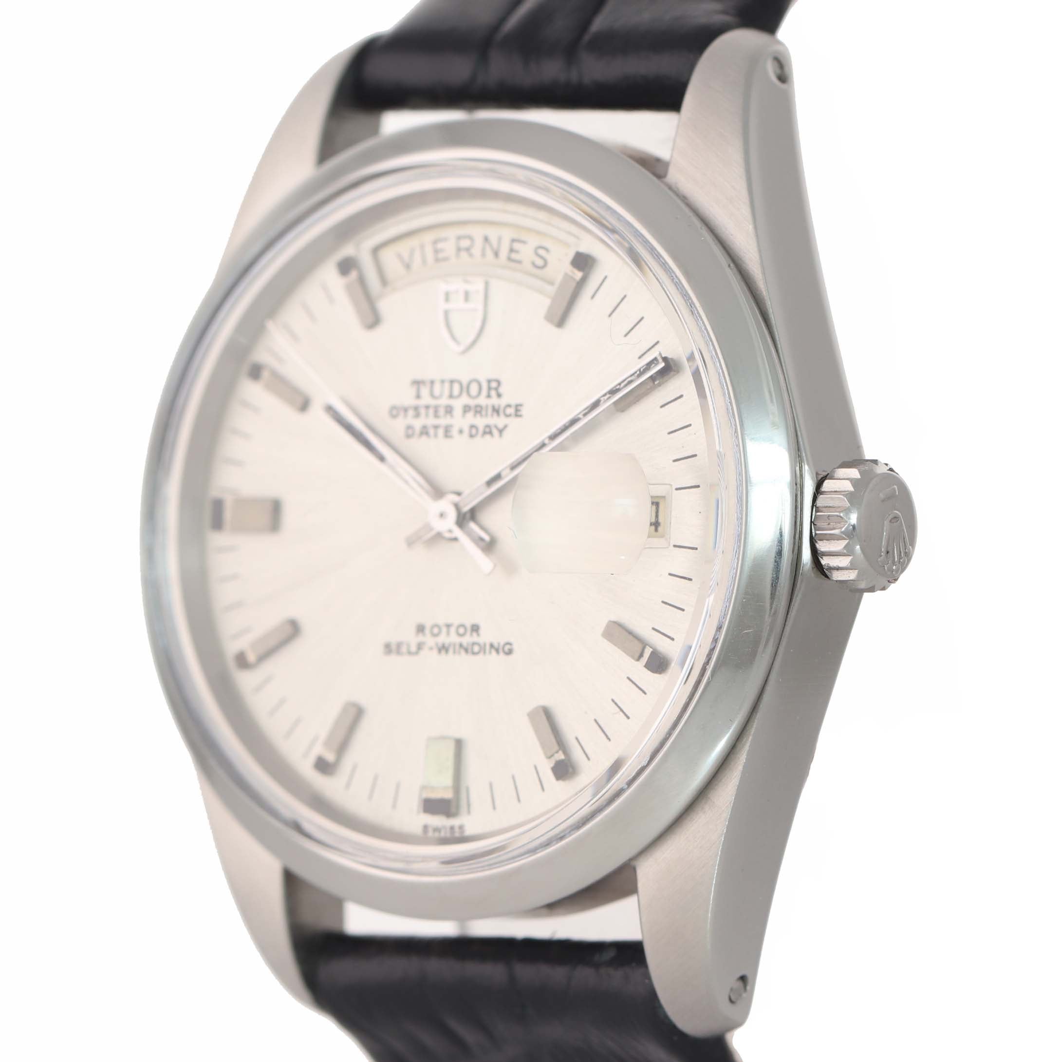 Tudor Rolex Day-Date Jumbo Steel 7017 38mm Silver Stick Automatic Leather Watch