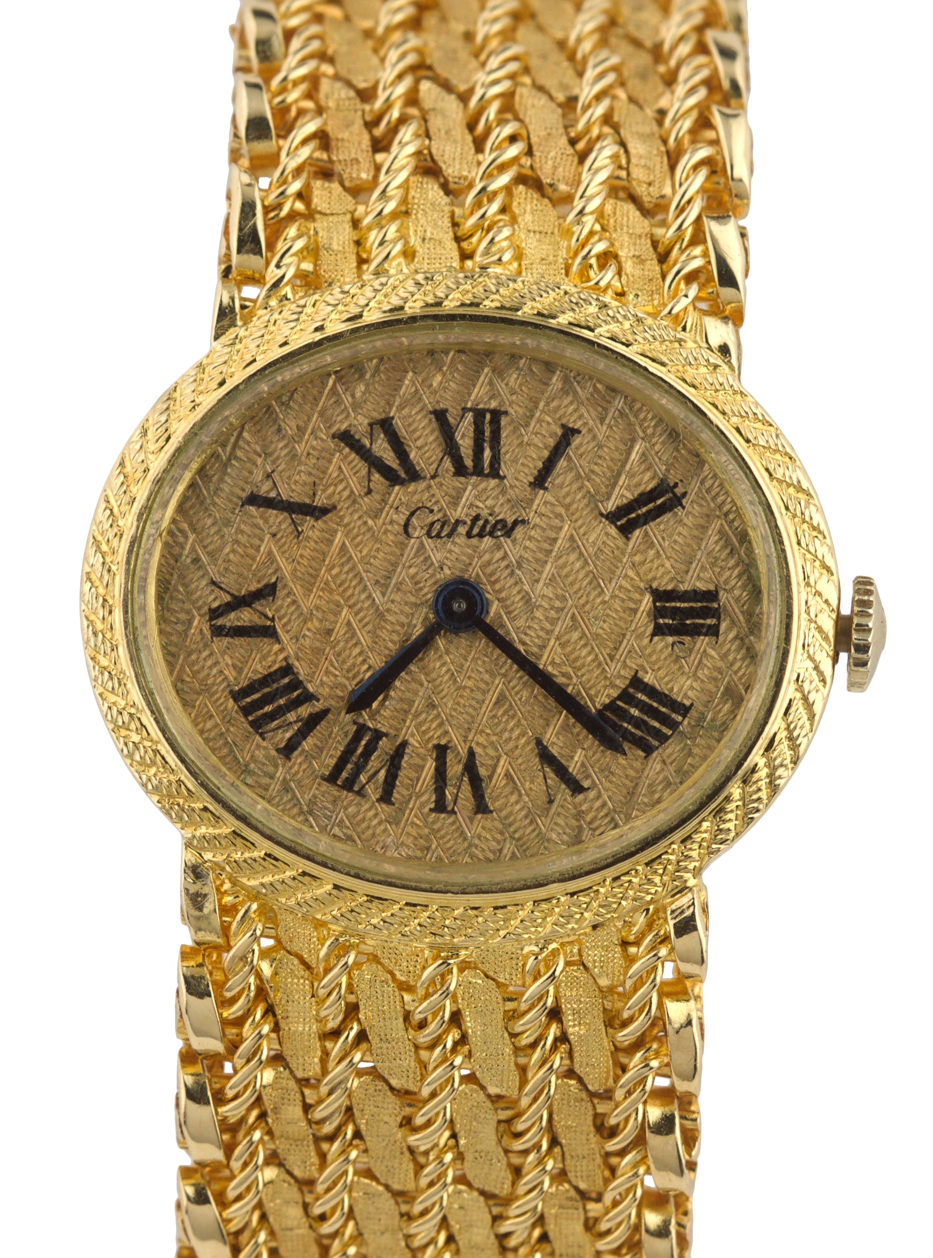 RARE Ladies Cartier Bueche Girod 18K Yellow Gold 25mm Roman Numeral Mesh Watch