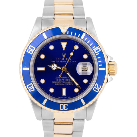 Rolex Submariner Date 40mm Blue Two-Tone 18K Yellow Gold Steel 16613 Watch BOX