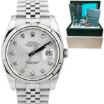 2009 Rolex DateJust 36mm DIAMOND White Gold Steel Jubilee Watch 116234 CARD