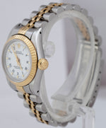 Ladies Rolex Oyster Perpetual 24mm Two-Tone Gold Steel White Roman Watch 67193