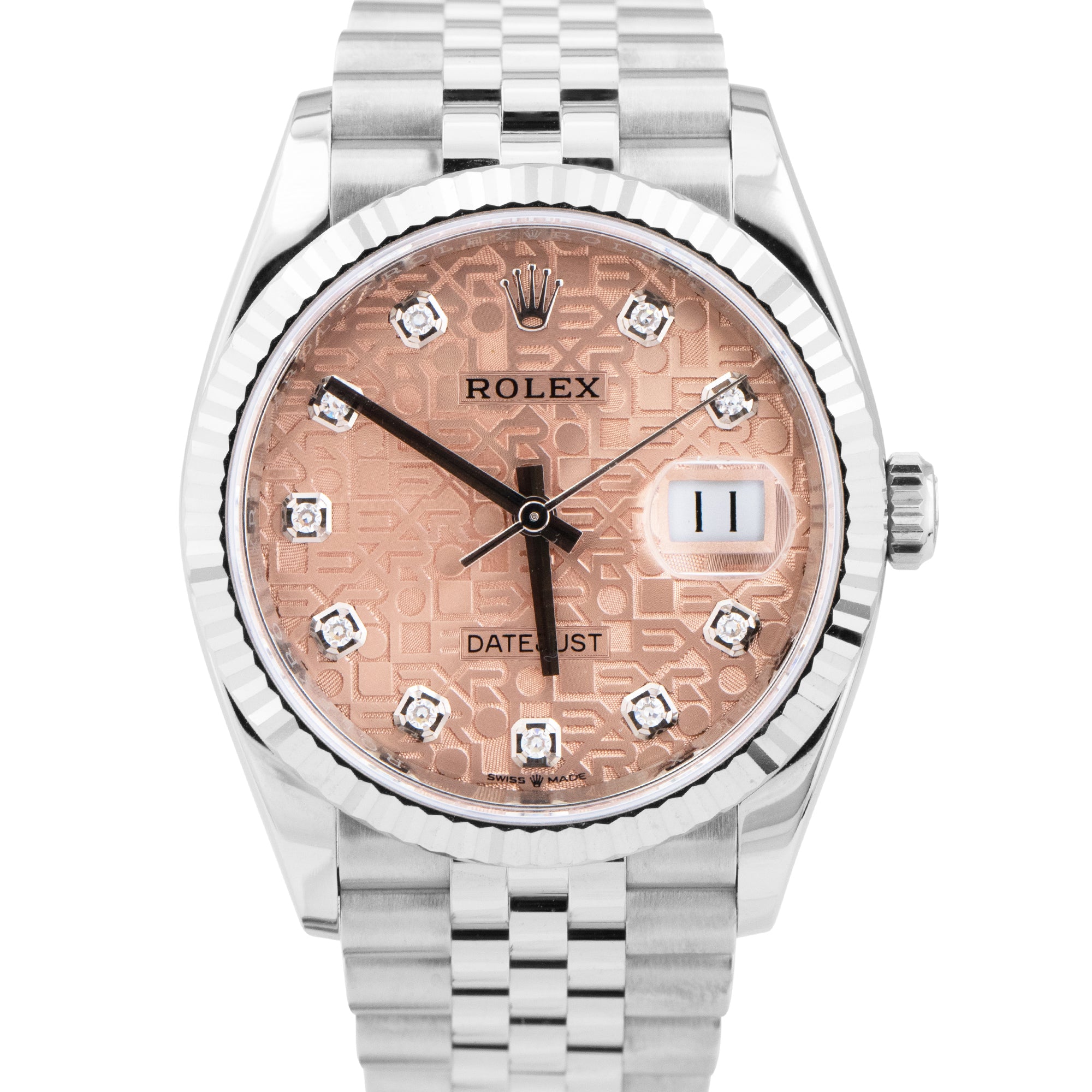 Rolex DateJust 36mm Pink Salmon Computer Diamond Steel Jubilee Watch 1