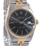 Rolex DateJust 16013 Two Tone 18k Gold Steel Jubilee Black Stick Watch Box