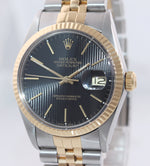 Rolex DateJust 16013 Two Tone 18k Gold Steel Jubilee Black Stick Watch Box