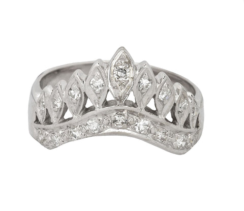 1930s Antique Art Deco 14K White Gold 0.36ctw Diamond Tiara Wedding Band Ring