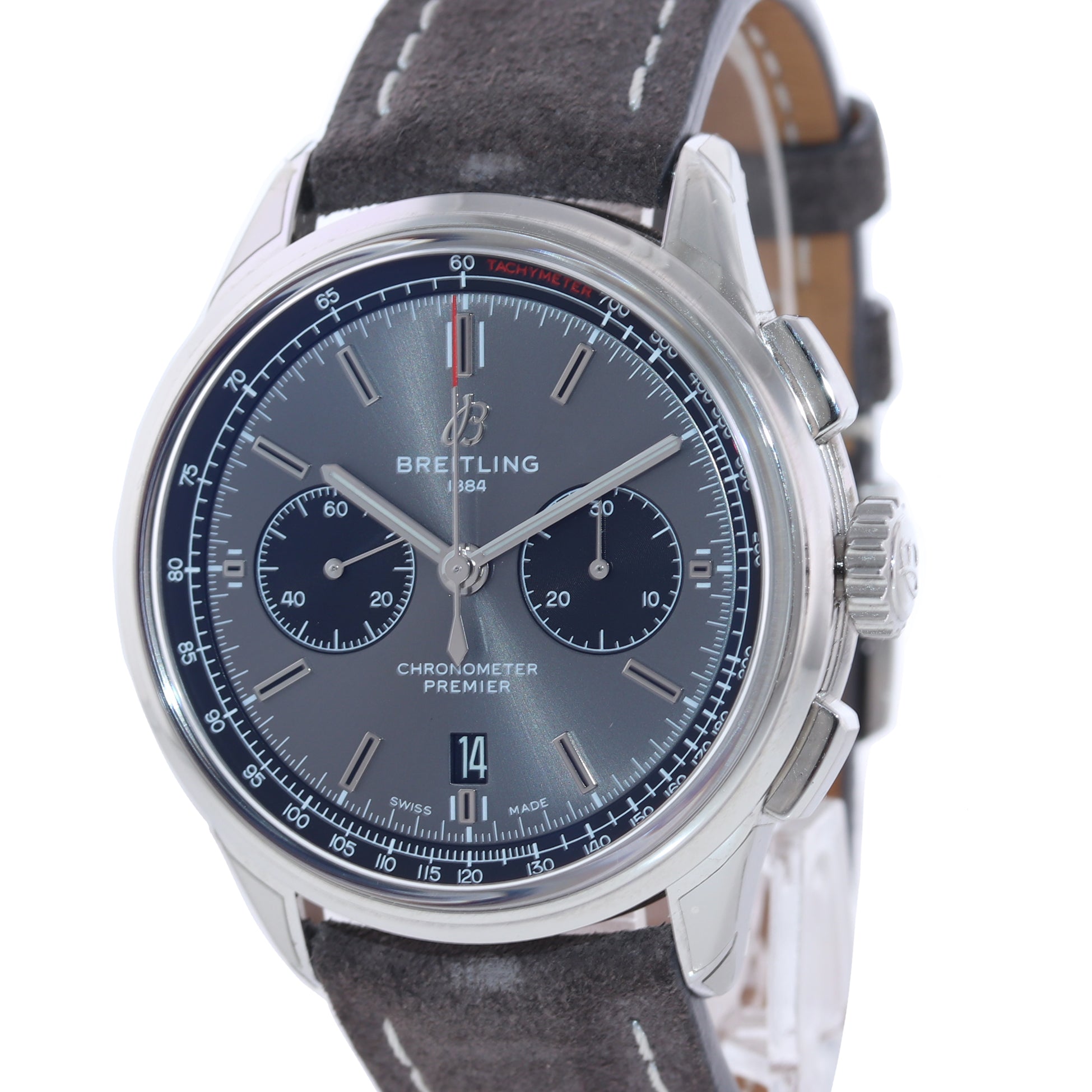 PAPERS Breitling Premier Chronograph Steel AB0118 B01 42mm Grey Date Watch