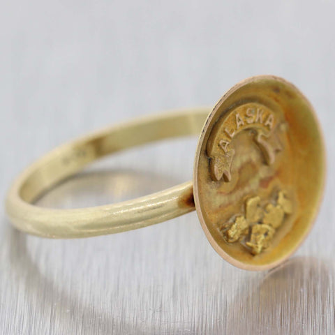 1890s Antique Victorian Alaska 14K Yellow Gold Panning Souvenir Ring