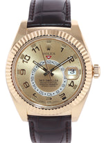 2018 BOX PAPERS Rolex Sky-Dweller 18K Gold 326138 42mm Champagne Leather watch