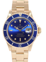 Rolex 16618 Submariner 18K Yellow Gold Blue Purple Sunburst Dial Watch Box