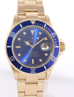 Rolex 16618 Submariner 18K Yellow Gold Blue Purple Sunburst Dial Watch Box