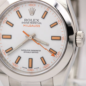 Rolex Milgauss 116400 WHITE Orange Anti-Magnetic Stainless Steel 40mm Watch