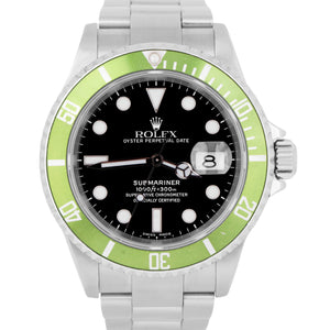 MINT 2005 Rolex Submariner Date Green KERMIT Stainless Oyster 16610 LV Watch