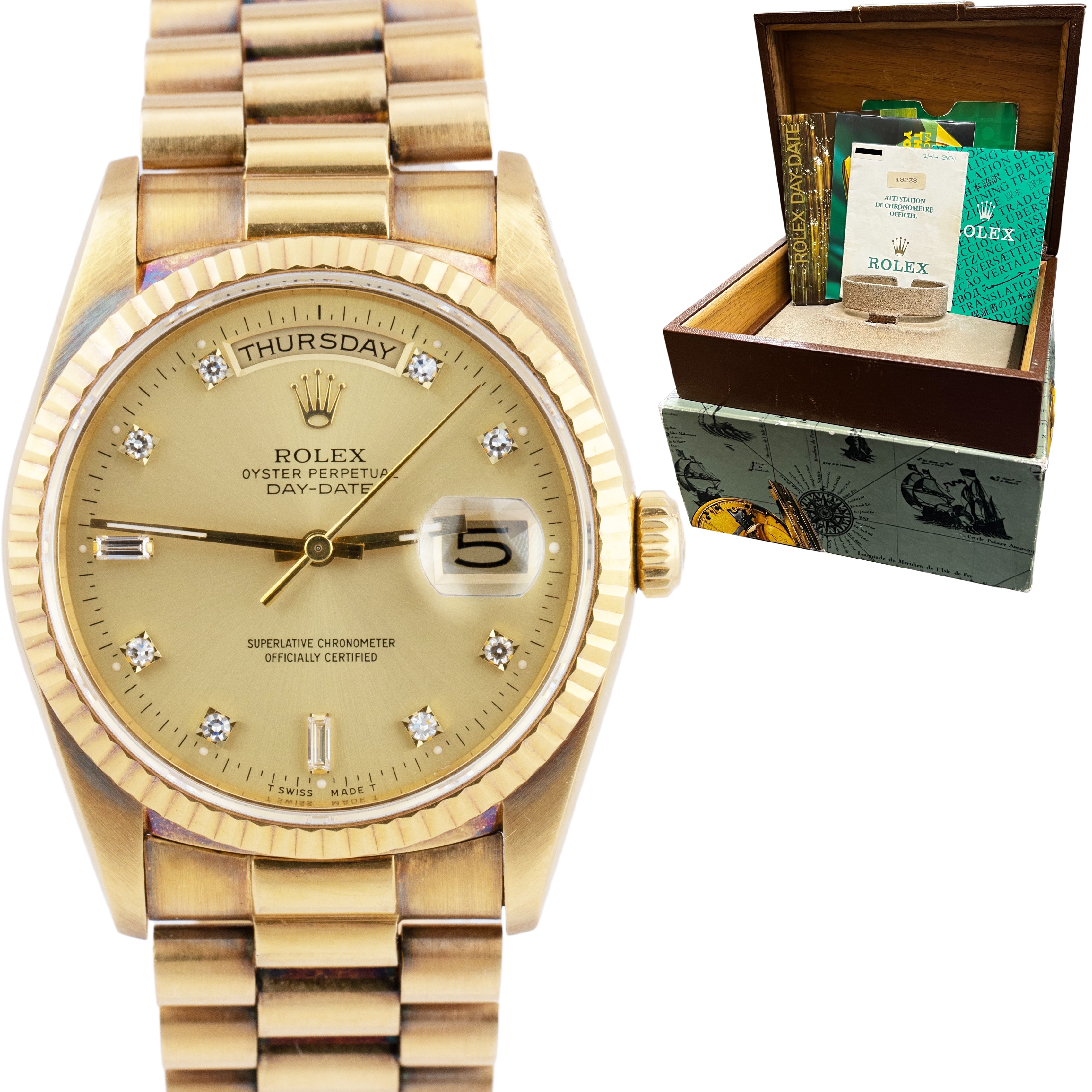 Rolex day clearance date 18k gold