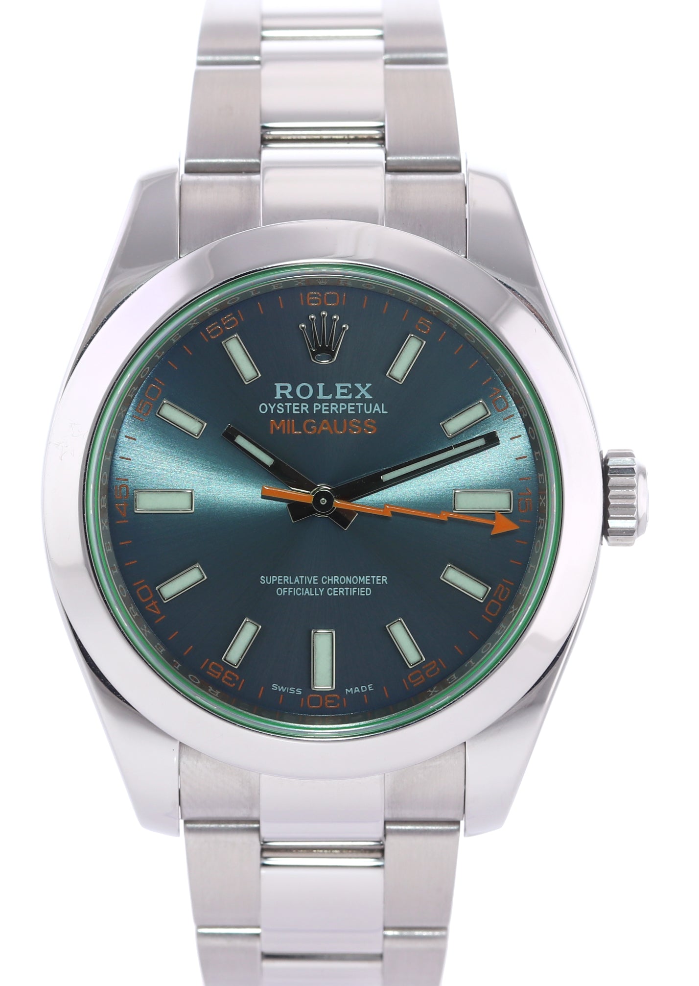 2017 PAPERS Rolex Milgauss Blue Dial Anniversary Green 116400GV Steel Watch Box