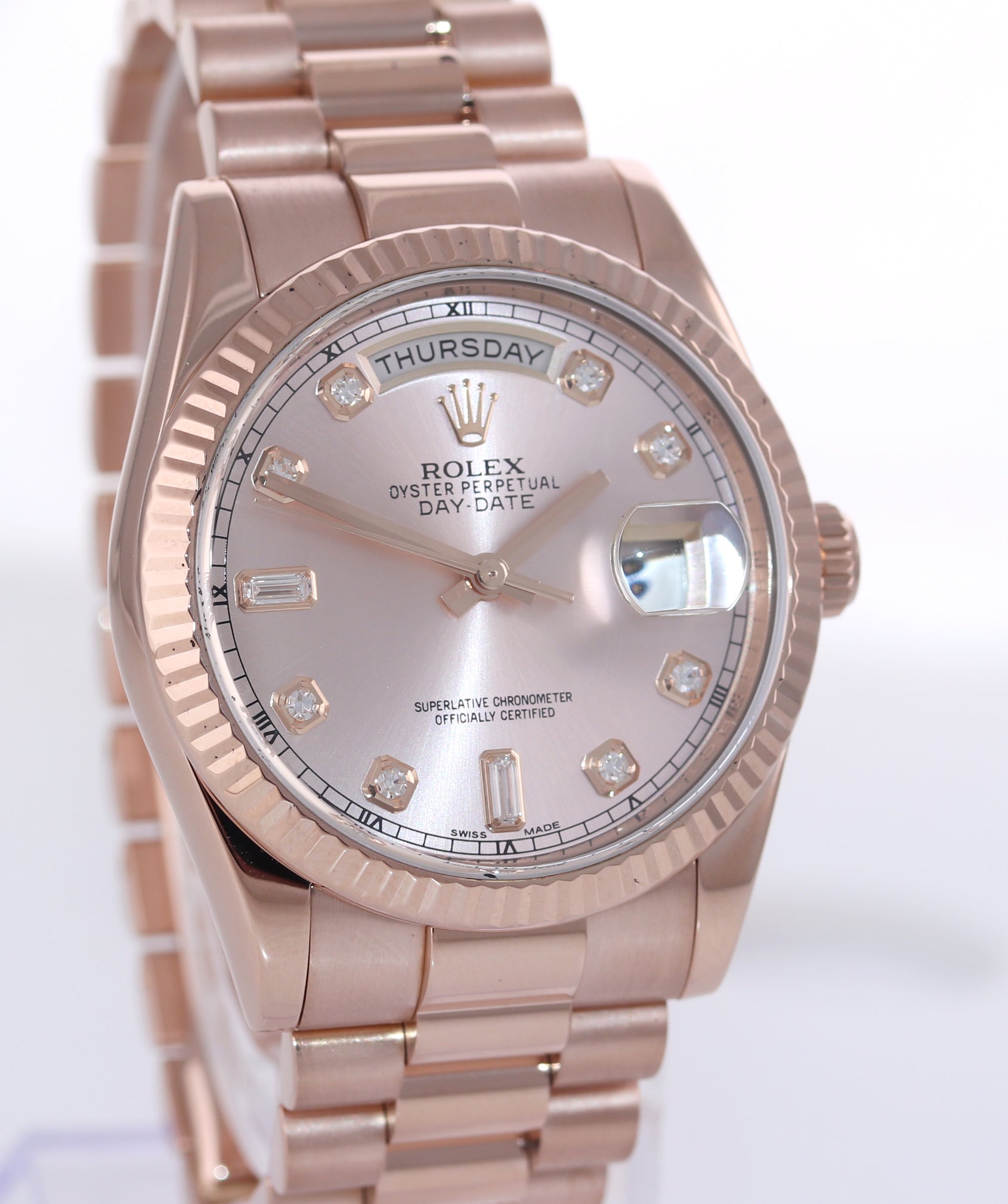 2015 Rolex President Day Date Rose Gold 36mm 118235 Diamond Heavy Buckle Watch