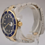 Rolex Submariner Date Two-Tone Gold Blue NO HOLES 40mm PAPERS Watch 16613 B+P