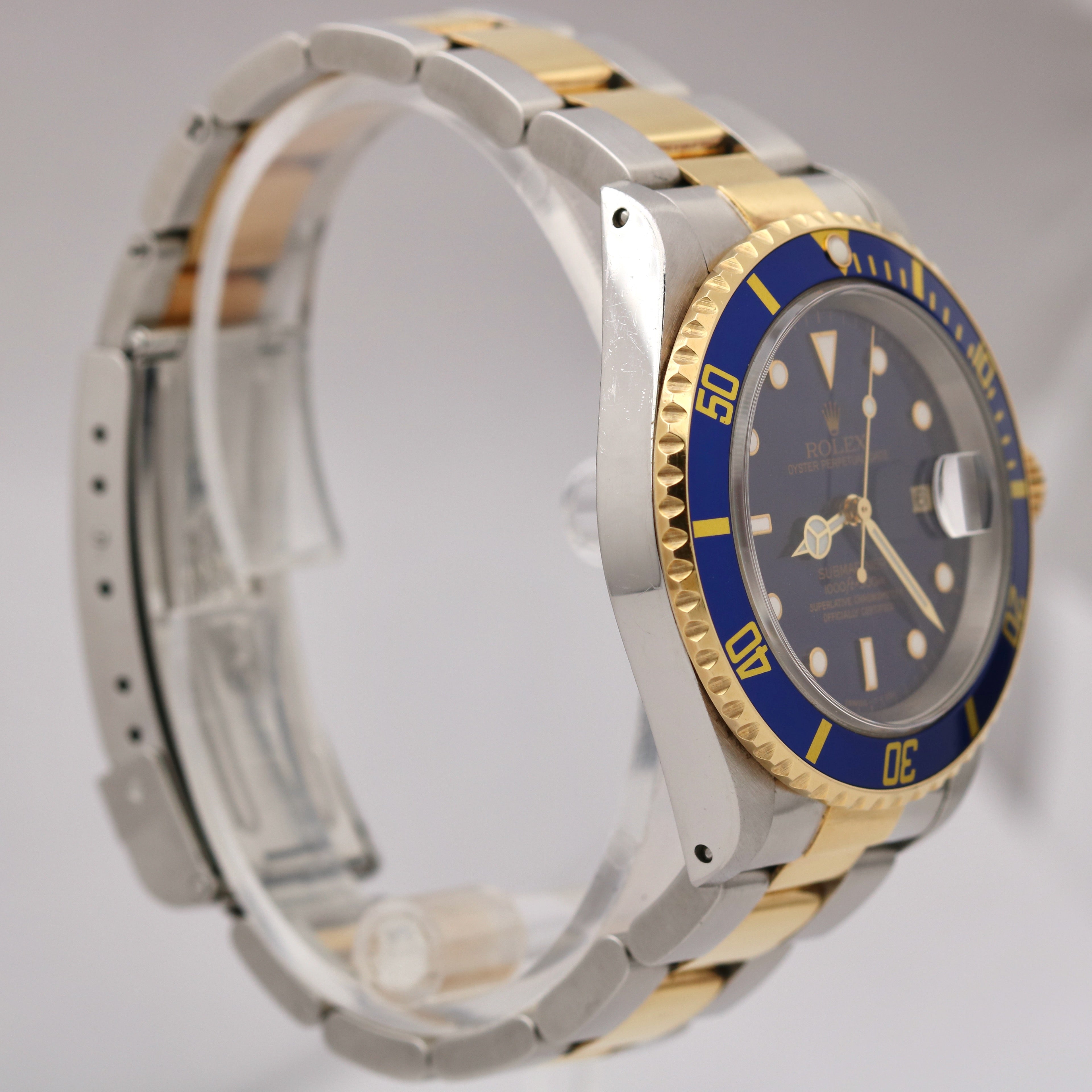 Rolex Submariner Date Two-Tone Gold Blue 40mm Stainless PAPERS Watch 16613 B+P