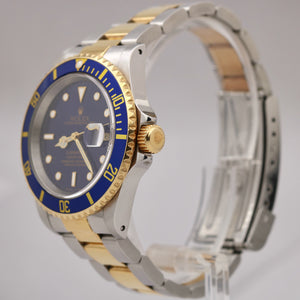 Rolex Submariner Date Two-Tone Gold Blue 40mm Stainless PAPERS Watch 16613 B+P