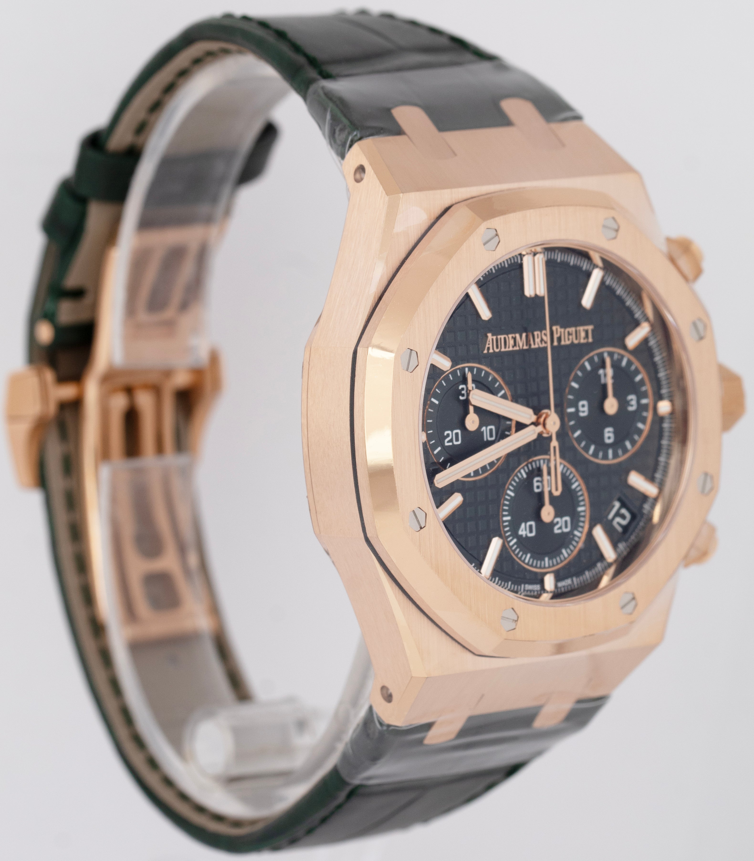 NEW Audemars Piguet Royal Oak Chronograph Green 18K Rose Gold Watch 26240OR B+P