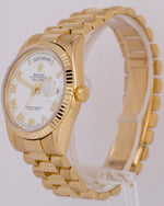 Rolex Day-Date President FAT BUCKLE White Roman 18K Gold REHAUT 36mm 118238 BOX