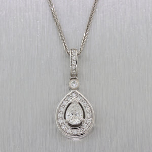 Modern 14k White Gold .82ct Pear Shaped Diamond 1.40ctw Halo 16" Necklace