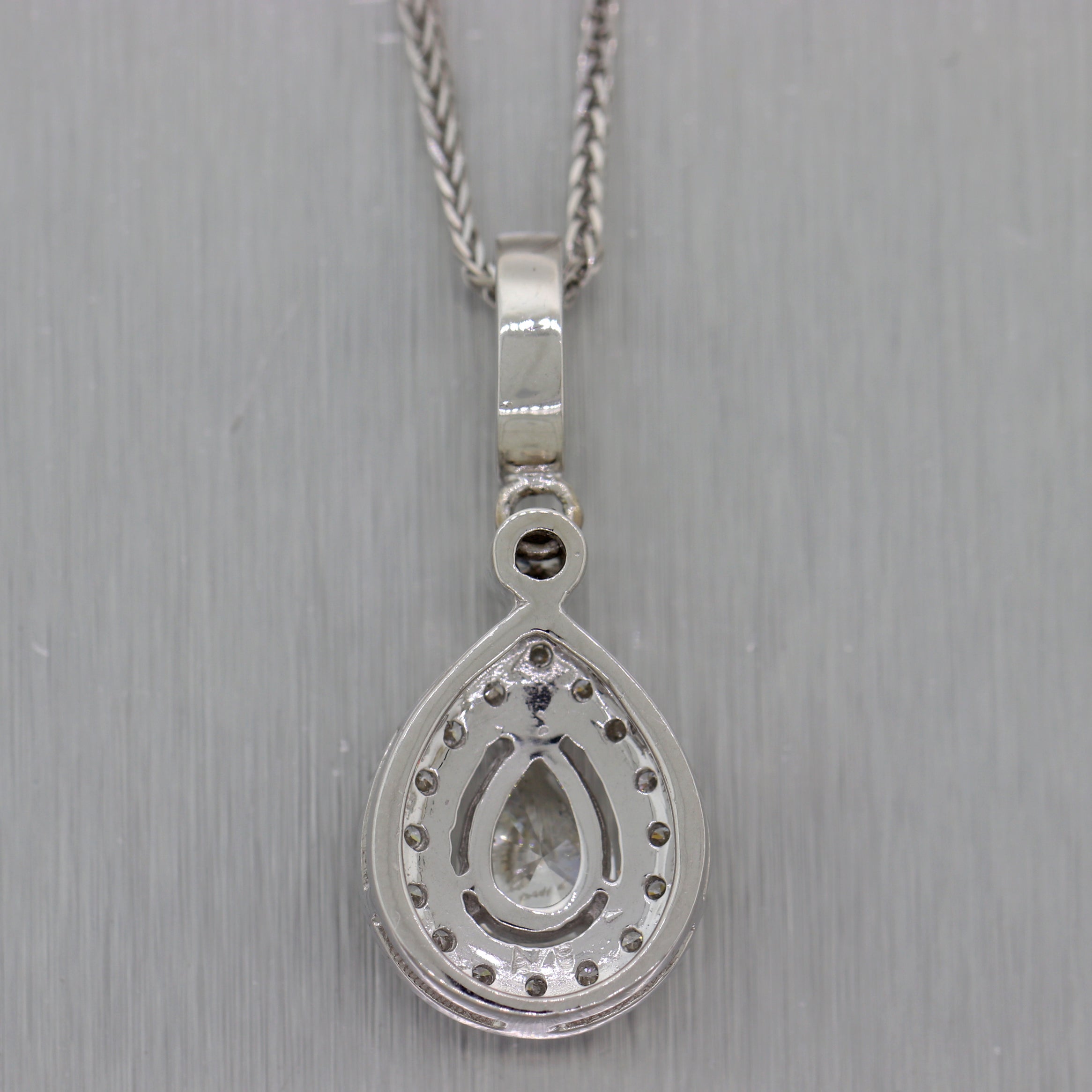 Modern 14k White Gold .82ct Pear Shaped Diamond 1.40ctw Halo 16" Necklace