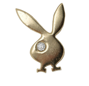 Solid 14K Yellow Gold 0.10 CT Diamond Playboy Bunny Pendant Charm 4.5gr