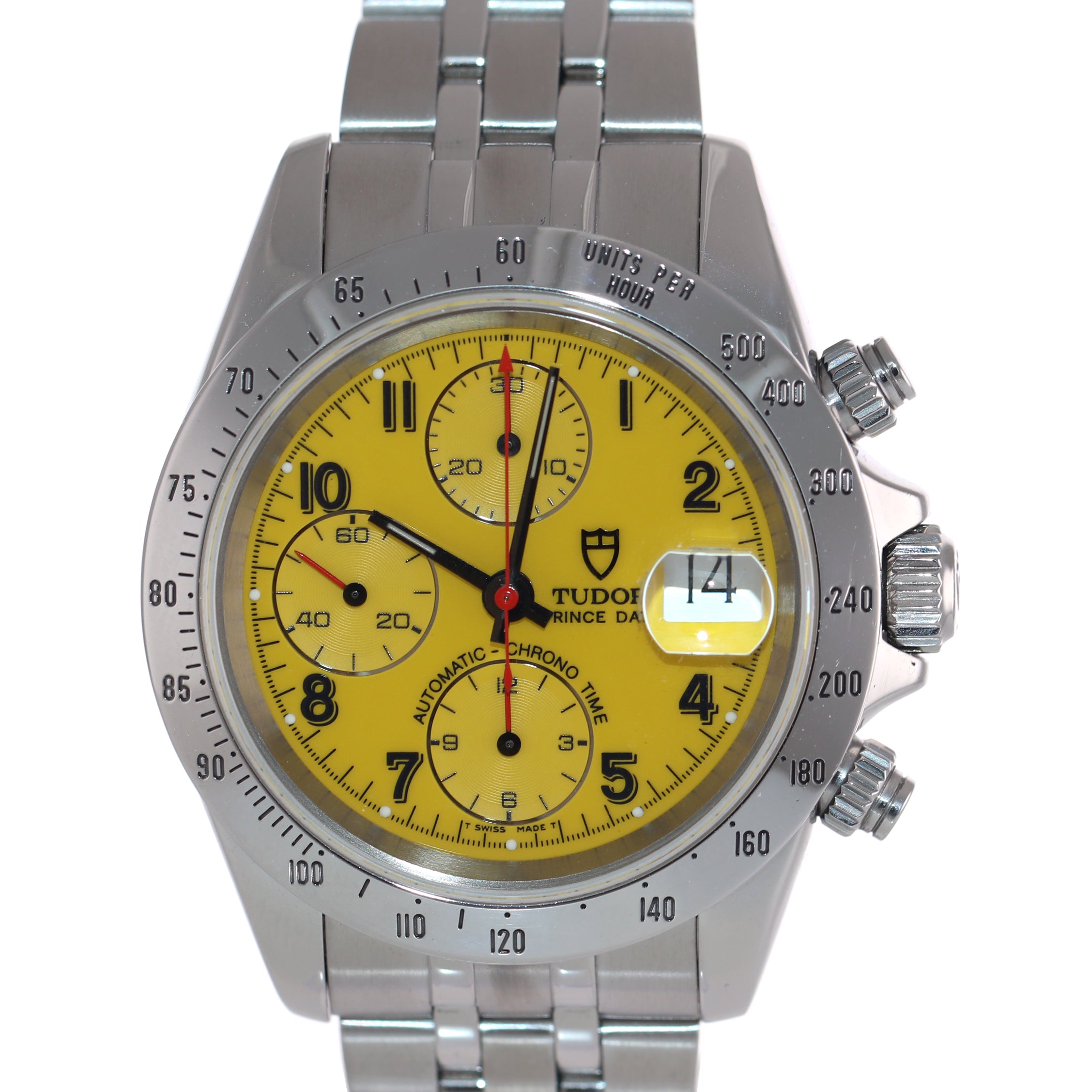 RARE Tudor Prince Date 79280 Yellow Arabic Dial Chrono Jubilee non tiger Watch