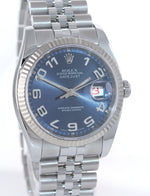 2007 Rolex DateJust Steel Blue Arabic Concentric 116234 36mm Super Jubilee Watch