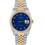 RARE Rolex DateJust 36mm BLUE ARABIC JUBILEE 18K Yellow Gold Steel Watch 16233